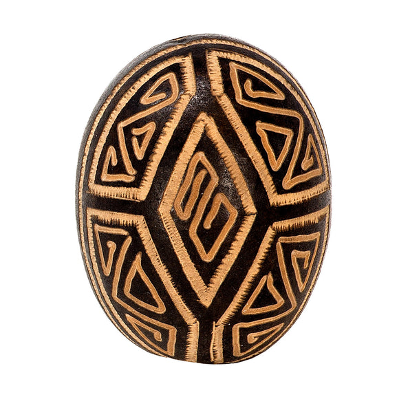 Terre Shaman-Egg Huingo Shaker - Handcrafted from Tutuma Seeds, Ethnic Inka Design, 3” Diameter