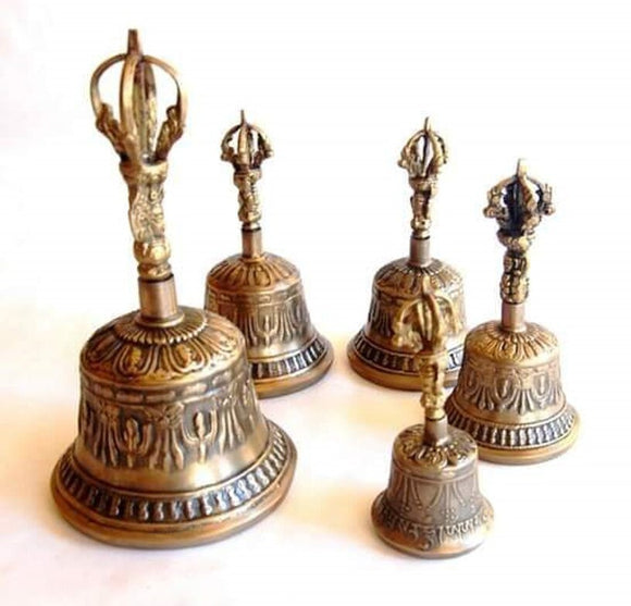 Tibetan Bell Handmade in Indian Tibetan Bell made of brass Useful for yoga prayer meditation singing and spiritual mantra rituals (8.5 inches)